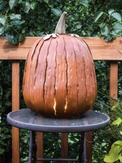 Desert Steel Pumpkin Luminary, Tall -Garden Supply Store 8599559 01v desert steel pumpkin luminary tall orange