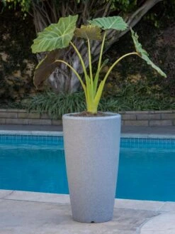 Solar Illuminated Planter Tall Granite, 32" -Garden Supply Store 8600183 19645 tif