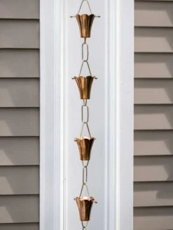 Fluted Flower Pure Copper Rain Chain, 8.5' 9 Fluted Flower Pure Copper Rain Chain, 8.5' -Garden Supply Store 8600204 03v