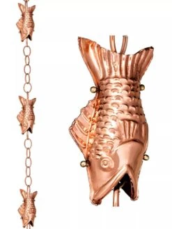 Fish Pure Copper Rain Chain, 8.5' 10 Fish Pure Copper Rain Chain, 8.5' -Garden Supply Store 8600209 03V tif
