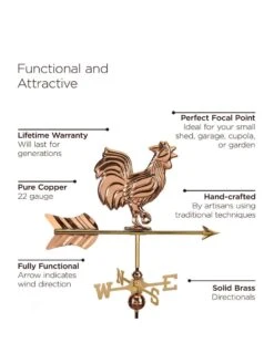 Rooster Garden Copper Weathervane With Pole -Garden Supply Store 8600284 04v