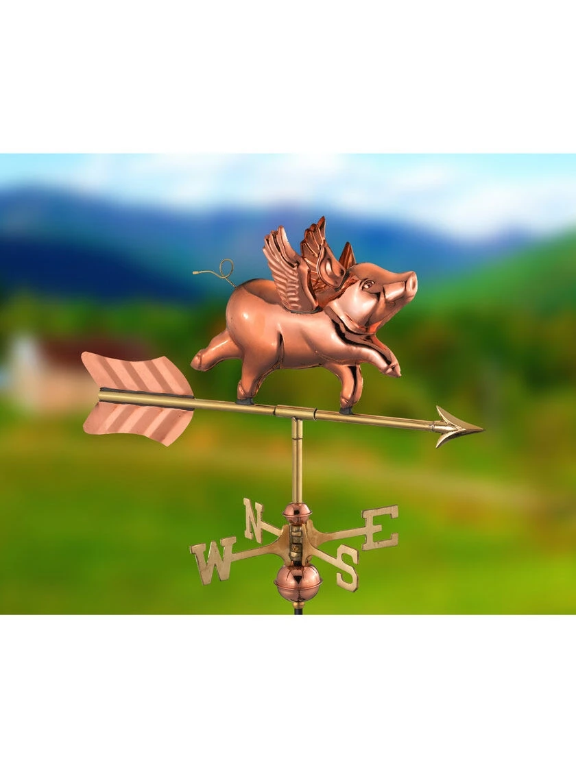 Flying Pig Cottage Copper Weathervane With Roof Mount 2 Flying Pig Cottage Copper Weathervane With Roof Mount - Image 2