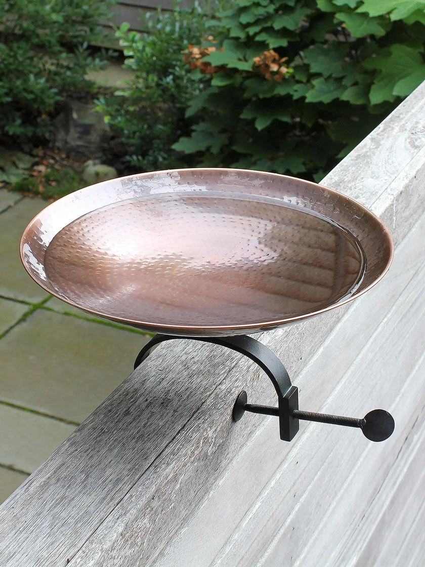 Achla Designs Burnt Copper Birdbath With Over-the-Rail Bracket 1 Achla Designs Burnt Copper Birdbath With Over-the-Rail Bracket