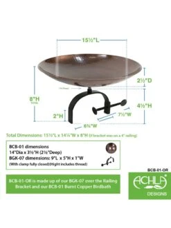 Achla Designs Burnt Copper Birdbath With Over-the-Rail Bracket 5 Achla Designs Burnt Copper Birdbath With Over-the-Rail Bracket -Garden Supply Store 8609301 03v