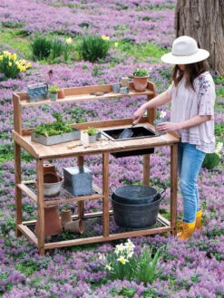 New Products 3 Dynamic Acacia Potting Bench With Soil Reservoir