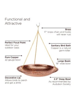 Copper Hanging Birdbath, 18" -Garden Supply Store 8612268 04v