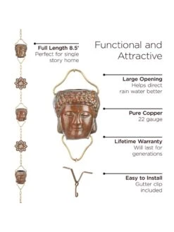 Buddha Copper Rain Chains, 8.5' 6 Buddha Copper Rain Chains, 8.5' -Garden Supply Store 8612737 03v