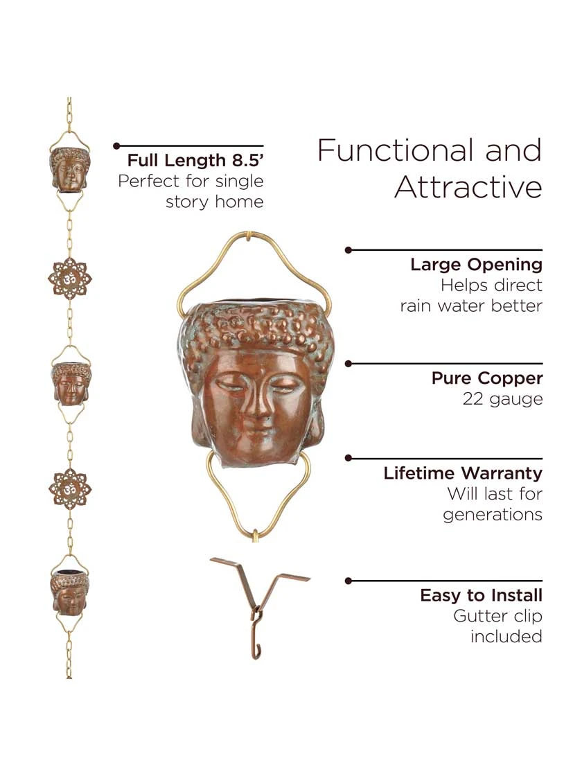 Buddha Copper Rain Chains, 8.5' 3 Buddha Copper Rain Chains, 8.5' - Image 3