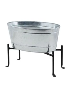 Achla Designs Mini Oval Galvanized Tub With Folding Stand -Garden Supply Store 8612906 03v